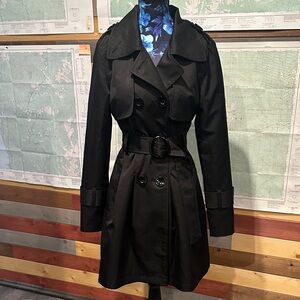 Women's Black Double-Breasted Trench Coat with Belt